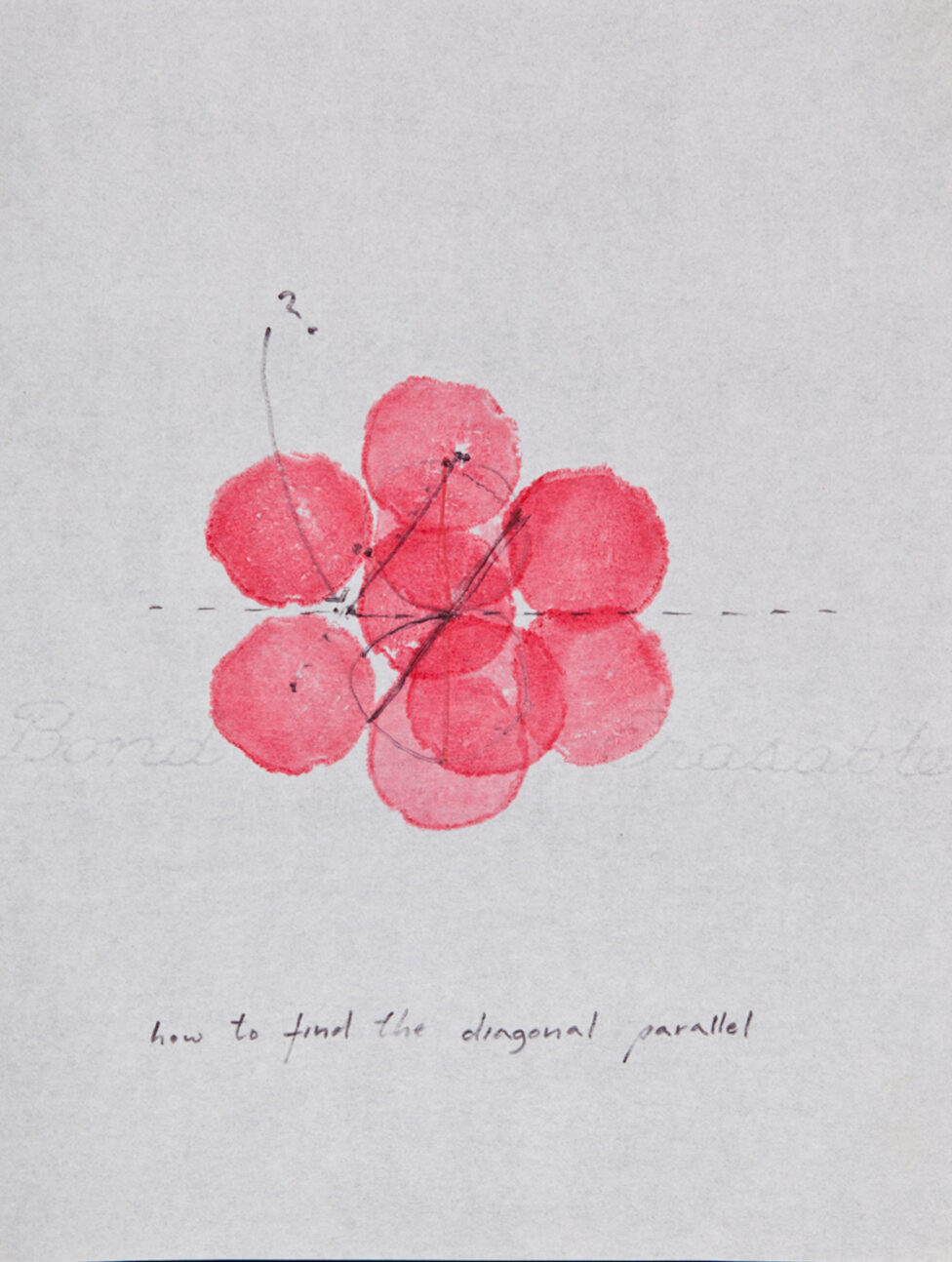 Simone Forti, Red Illuminations Drawing, 1972. Graphite,ink on vellum, vegetable stamp. © 2013 THE BOX Los Angeles