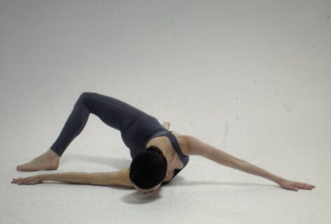 Screen capture from video of Spirals, filmed in 2016: Choreographer Irene Dowd, performer Daphne Fernberger, videographer Rafe Scobey-Thal.