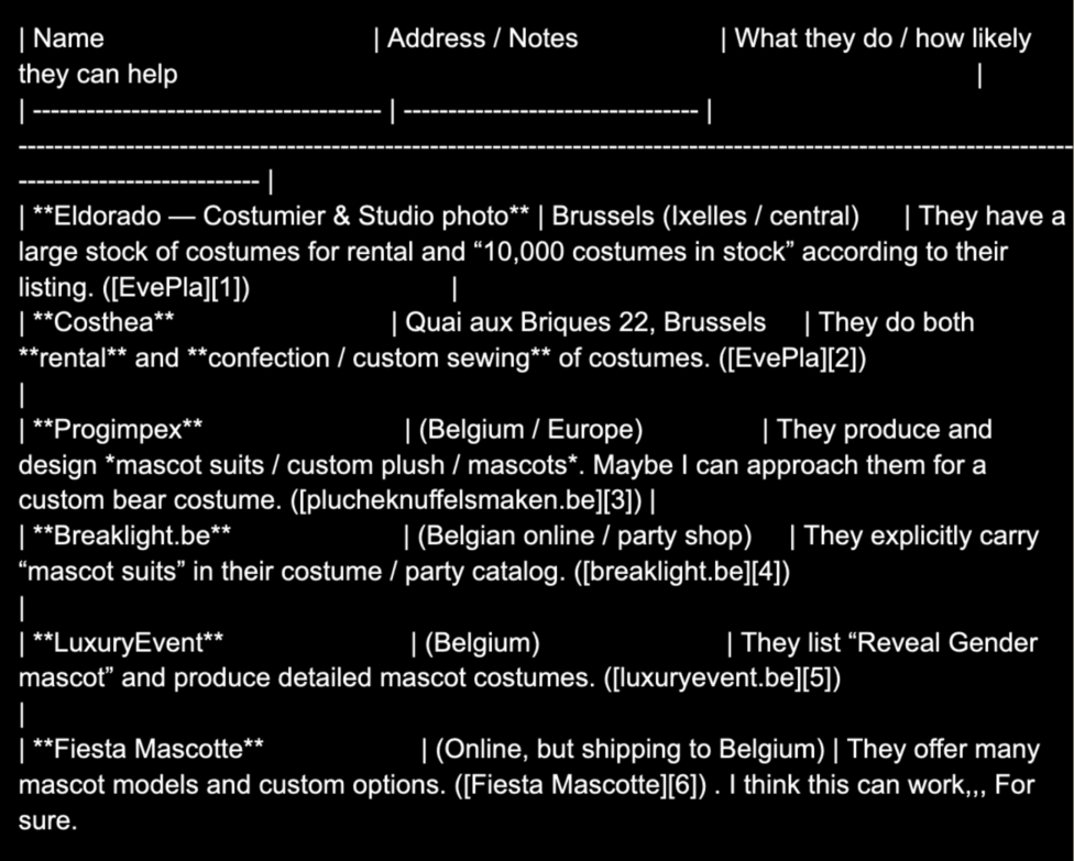 Text transcribed and re-edited receipt displaying search engine of stores in Brussels.